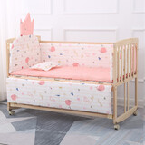 贝快乐婴儿床实木无漆宝宝bb床摇篮床多功能儿童新生儿拼接大床 床+蚊帐+粉色海底世界五件套 102*60