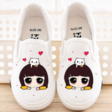 BUDING女童帆布鞋儿童布鞋2025新款春秋单鞋公主童鞋宝宝鞋子小学生板鞋 丁丁猫白色 35码内长22/适合脚长21.5cm