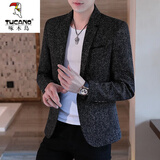 啄木鸟（TUCANO）男士休闲西服上衣男春秋季加厚外套韩版修身小西装单西装男款 613黑色不加绒 XL 115-130斤左右