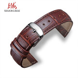 上海手表表带头层牛皮表带适用于上海机械表男皮表带手表配件男士表带 20mm-棕色-银色针扣