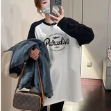FOX.G德绒打底衫女长袖t恤中长款衣服女装宽松上衣可外穿加绒内搭遮臂 小鲨鱼长袖t恤黑拼白 XL 【建议125-140斤】