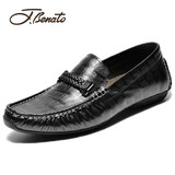 【官方发售】宾度（J.Benato）休闲皮鞋男 豆豆鞋英伦套脚男士商务皮鞋耐磨男鞋防滑驾车鞋 黑色（欧码） 40