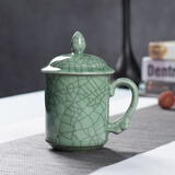 龙泉青瓷茶杯办公杯陶瓷茶具家用喝茶杯纯手工泡茶杯带柄杯子普洱茶杯水杯 哥窑做线梅子青-礼盒装
