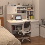 人文成家电脑桌台式家用卧室书桌书柜书架一体组合中学生学习桌写字台桌子 【桌子+转椅】120CM暖白色