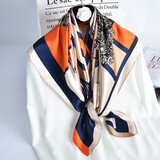 故事佳人生日礼物真丝丝巾女士桑印花蚕丝围巾百搭生日礼品送妈妈大方礼盒 骏马橙蓝