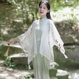 多菲尼森披肩围巾复古旗袍披肩民族风度假针织开衫防晒薄款小披肩外搭蕾丝 旗袍披肩针织流苏开衫（白色）