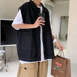 唐号（tanghao）港风ins水洗做旧牛仔马甲男春装加肥大码潮胖人宽松无袖坎肩外套 黑色 3XL
