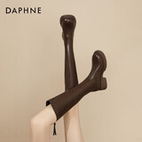 达芙妮（DAPHNE）厚底靴子女长筒靴2025新款秋冬季复古百搭高跟增高抗寒学生瘦瘦靴 棕色 37