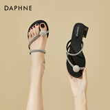 DAPHNE达芙妮拖鞋女外穿夏凉鞋夏季新款网红水钻夹脚粗跟仙女风沙滩凉拖鞋 黑色 40 (250mm) 标准码