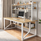 幻狐 （DREAM FOX ） 电脑桌台式带书架书房家用卧室写字桌现代简约书桌书柜组合 田园橡木色+白架140CM