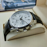 卡罗莱男士手表全自动机械表运动男表防水多功能时尚真皮精钢带夜光腕表 银色白色皮带 CA1112