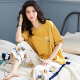 美即莱（MEIJILAI） 睡衣女夏天纯棉短袖七分裤春秋季女士休闲宽松可外穿家居服套装 8833 L （身高160-165体重100-120）