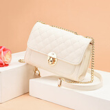 曼兹威包包女包新款ins小香风菱格女包百搭链条单肩斜挎包时尚小方包潮 米白色