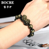 宝卡伊天然黑曜石手链男女情侣猫眼金曜石貔貅手链本命年礼物送男友  收藏级金猫眼貔貅手链14mm