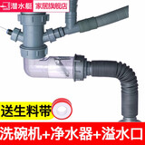 潜水艇（Submarine）厨房洗菜盆下水管单槽防臭水槽下水器洗碗池排水管道下水三通配件 【6】接溢水口+洗碗机+净水器