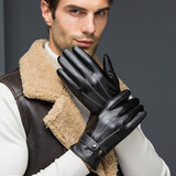 安妮莎骑行皮手套男士冬季防寒加绒摩托车开车冬天滑雪防风防泼水女士手套 三道筋全U触屏款 均码