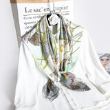 达芬奇密码新品真丝丝巾女桑蚕丝大方巾春秋百搭妈妈款披肩教师节礼物礼盒装 时尚巴黎 水蓝