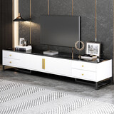 宜造（YIZAO） 宜造 电视柜现代简约小户型家用客厅轻奢地柜茶几组合卧室电视机边柜子 两门四抽暖白色+大理石纹色台面+黑色钢架160cm