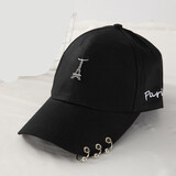 青衣麻相 铁环帽子男夏天棒球帽带环嘻哈帽青年街头圆环鸭舌帽女韩版遮阳帽 塔-黑色 可调节