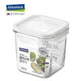 GLASSLOCK韩国进口耐热钢化玻璃高筒保鲜盒汤粥碗微波炉加热燕麦杯 方高900ml(白圈