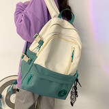 沫子 小学生书包高中生简约ins风百搭大学生男女双肩包日系森系韩版drl初中生背包女休闲旅行电脑包 绿色【带小花挂件】