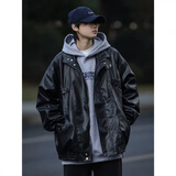 迪伽达美式复古夹克男韩版潮流时尚秋冬新款皮衣男ins宽松百搭个性外套 WYXH-Y7714黑色 加绒 XL [建议105斤-120斤】