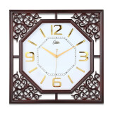 康巴丝(Compas)挂钟创意客厅石英钟表中式仿古工艺钟古典时尚电子时钟表挂墙 2525咖木