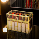 KAMAN口红收纳盒防尘网红桌面装化妆品的盒子带盖多格整理唇釉口红架 金边玻璃款【加高18格】