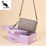 酷奇袋鼠手机小挎包女士2025新款中年妈妈斜挎包2025夏天休闲百搭软皮小包 花边浅色