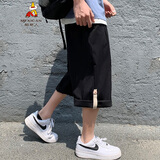 稻草人日系男士短裤7分直筒裤哈伦裤薄款休闲裤大码宽松七分裤潮 黑色 L