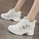 莱然休闲鞋内增高女鞋子小白鞋网红厚底运动鞋透气单鞋2025春夏新款潮 白彩单鞋 36