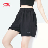 李宁短裤女运动裤秋季休闲健身五分裤冰丝速干跑步宽松透气薄沙滩裤子 黑【速干-斜插口袋】男女同款 XL /180（150-165斤