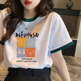 欧洛黛短袖t恤女2025夏季新款宽松百搭显瘦时尚休闲体恤女上衣女士短袖 [绿领] 四方熊 L