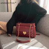 ANDSEEYOU红色包包结婚女包新款2025时尚链条新娘包秋冬女单肩斜挎大包礼物 车厘子红色 进口牛皮