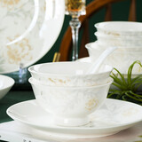 红牡丹 景德镇碗碟套装新中式碗盘家用吃饭陶瓷碗单个饭盘菜盘西餐盘 一季花开4.5英寸高脚碗1个