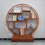 艺牛 大圆形博古架 实木中式仿古家具双半圆客厅隔断茶叶落地置物架子 中圆博古架150*28*174cm