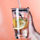 盛樱 玻璃吸管杯 牛奶杯 吸管水杯少女可爱刻度杯吸管玻璃杯子 咖啡杯 鲸鱼(配玻璃吸管)450ml1只
