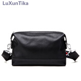 LUXUNTIKA品牌 男士真皮单肩包男 休闲背包横款斜挎包软牛皮手拿包手抓韩版商务包男 黑色