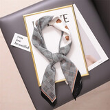 安妮洁欣 丝巾女新款时尚简约撞色百搭复古小方巾女雪纺围巾职业领巾 金色桃心千鸟格