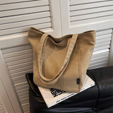 酷达妮帆布包包女新款大容量时尚简约单肩布袋大学生通勤托特包 卡其色