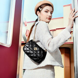 红谷女包新款牛皮菱格单肩包时尚气质斜挎包女百搭链条包   漆黑