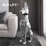 欧莱家轻奢高档落地狗摆件客厅电视柜家居装饰品大型电镀工艺品开业礼物 加大号银色落地狗高1米