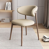 真缘意式实木餐椅家用现代简约靠背极简书房椅子北欧轻奢餐厅吃饭凳子 米白色皮 浅胡桃色腿 轻奢