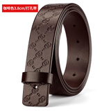 无头皮带男真皮不带头针扣皮带条裤带身头层纯牛皮男士腰带加长 咖啡色3.8cm/打孔带 115cm