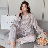 雪米亚冰丝睡衣女士春秋夏季仿真丝夏天家居服长袖长裤丝绸缎面薄款套装 NSYH-365女姬美人长袖长裤 女M