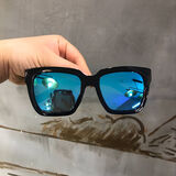 奥益亨同款墨镜大框黑色太阳镜复古个性遮阳镜潮男女士眼镜 小辣椒黑框蓝片镜袋镜布