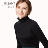 金三塔 100%桑蚕丝打底衫真丝抽皱高领针织打底衫1YZW0732 黑色7100 XL