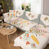 香芋谷色 刺绣花朵沙发垫手工绣花沙发垫盖布四季通用美式布艺坐垫 防尘沙发扶手巾 踏蝶-盐湖白 160*90cm沙发垫-单片