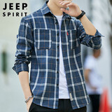 JEEP SPIRIT吉普长袖衬衫男春季潮流格子衬衣男士百搭外套男装 白色 XL 