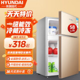 HYUNDAI（韩国现代）冰箱小型双开门迷你小冰箱家用宿舍租房冷藏冷冻电冰箱节能省电保鲜低噪 58L金【一级能效、4天约一度电】